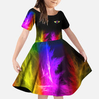 Personalized Colorful Neon Darts Family Matching Long Sleeve Bodycon Dress and Hawaiian Shirt with Bold Abstract Background - Wonder Print Shop