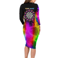 Personalized Colorful Neon Darts Family Matching Long Sleeve Bodycon Dress and Hawaiian Shirt with Bold Abstract Background - Wonder Print Shop