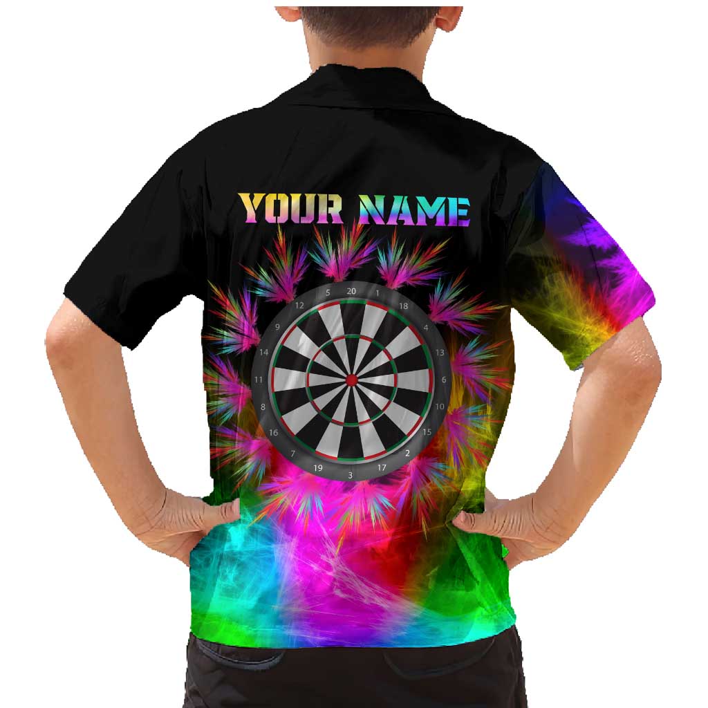 Personalized Colorful Neon Darts Family Matching Mermaid Dress and Hawaiian Shirt with Bold Abstract Background - Wonder Print Shop