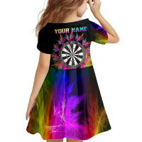 Personalized Colorful Neon Darts Family Matching Off The Shoulder Long Sleeve Dress and Hawaiian Shirt with Bold Abstract Background - Wonder Print Shop
