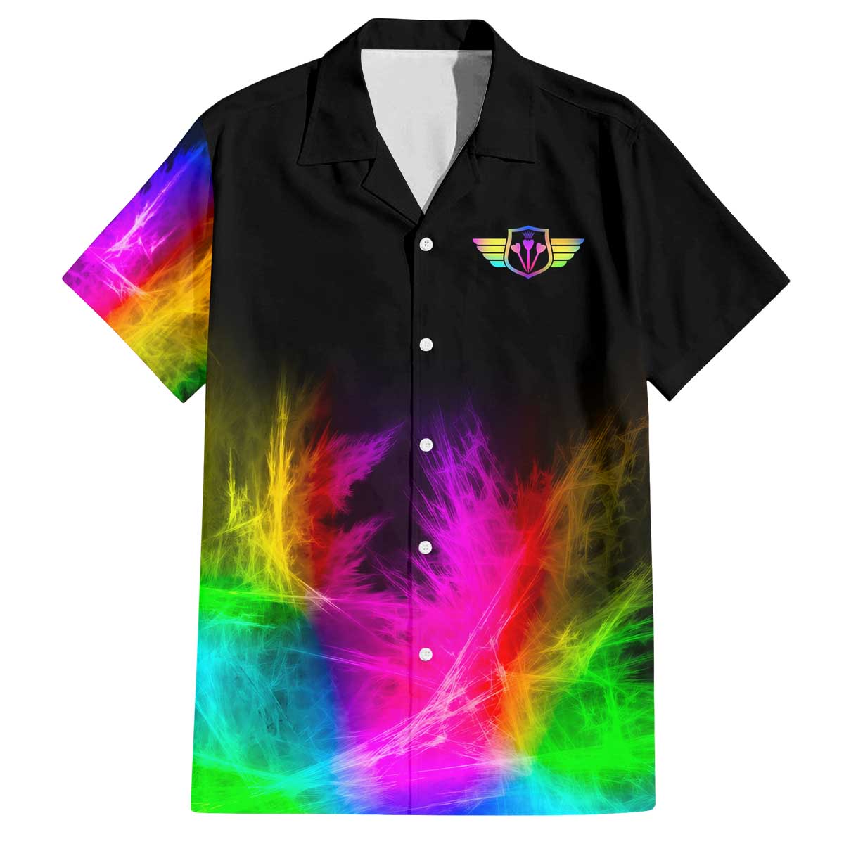 Personalized Colorful Neon Darts Family Matching Off The Shoulder Long Sleeve Dress and Hawaiian Shirt with Bold Abstract Background - Wonder Print Shop