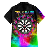 Personalized Colorful Neon Darts Family Matching Off The Shoulder Long Sleeve Dress and Hawaiian Shirt with Bold Abstract Background - Wonder Print Shop