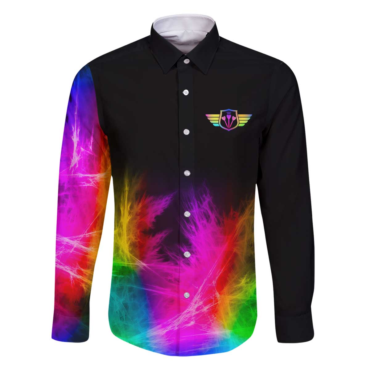 Personalized Colorful Neon Darts Family Matching Off The Shoulder Long Sleeve Dress and Hawaiian Shirt with Bold Abstract Background - Wonder Print Shop