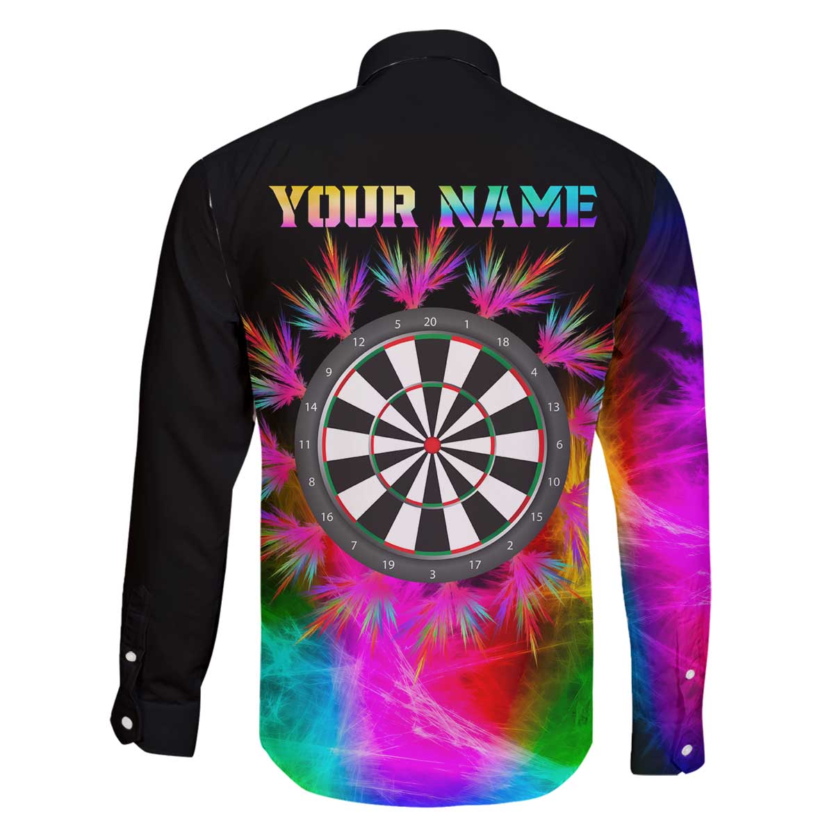 Personalized Colorful Neon Darts Family Matching Off The Shoulder Long Sleeve Dress and Hawaiian Shirt with Bold Abstract Background - Wonder Print Shop