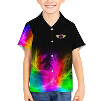 Personalized Colorful Neon Darts Family Matching Off The Shoulder Long Sleeve Dress and Hawaiian Shirt with Bold Abstract Background - Wonder Print Shop