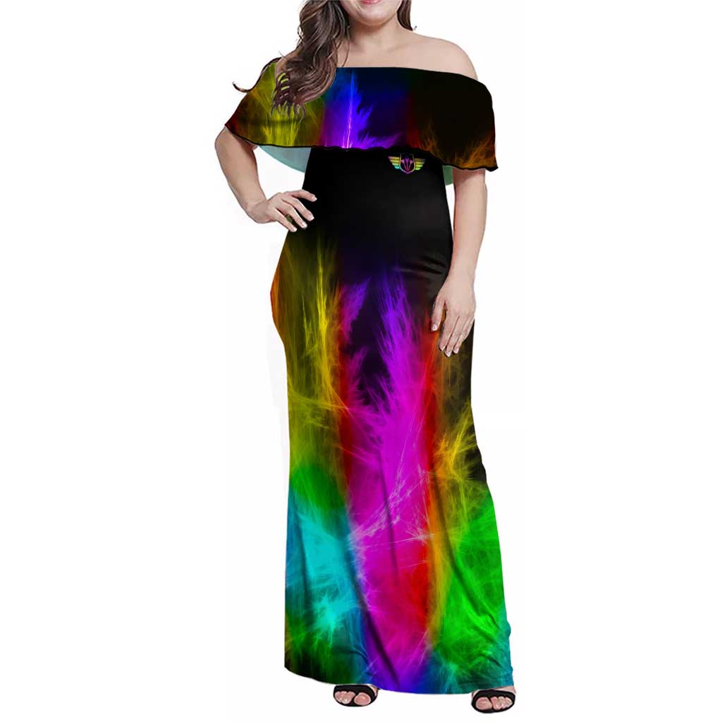 Personalized Colorful Neon Darts Family Matching Off Shoulder Maxi Dress and Hawaiian Shirt with Bold Abstract Background - Wonder Print Shop