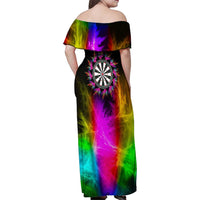 Personalized Colorful Neon Darts Family Matching Off Shoulder Maxi Dress and Hawaiian Shirt with Bold Abstract Background - Wonder Print Shop