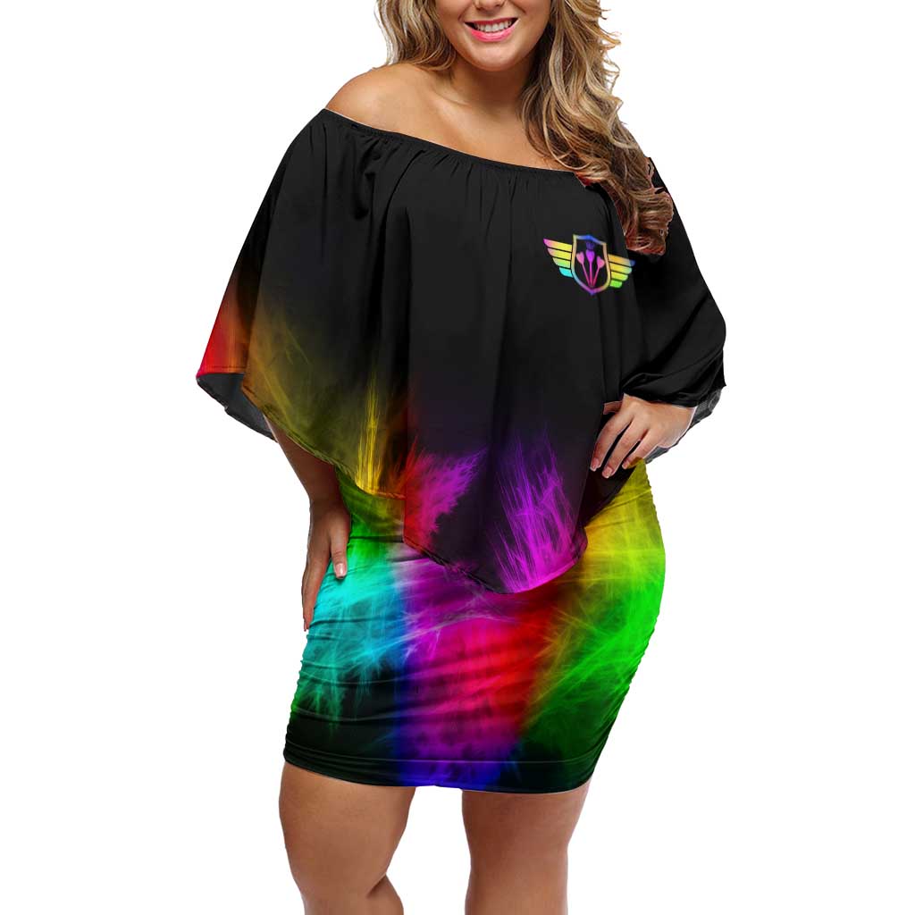 Personalized Colorful Neon Darts Family Matching Off Shoulder Short Dress and Hawaiian Shirt with Bold Abstract Background - Wonder Print Shop