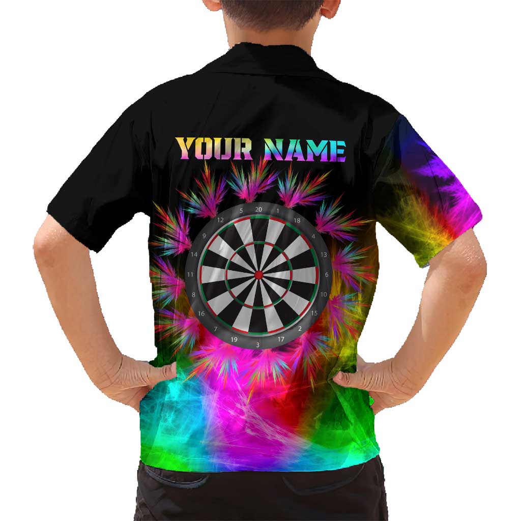 Personalized Colorful Neon Darts Family Matching Puletasi and Hawaiian Shirt with Bold Abstract Background - Wonder Print Shop