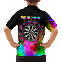 Personalized Colorful Neon Darts Family Matching Puletasi and Hawaiian Shirt with Bold Abstract Background - Wonder Print Shop