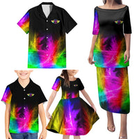 Personalized Colorful Neon Darts Family Matching Puletasi and Hawaiian Shirt with Bold Abstract Background - Wonder Print Shop