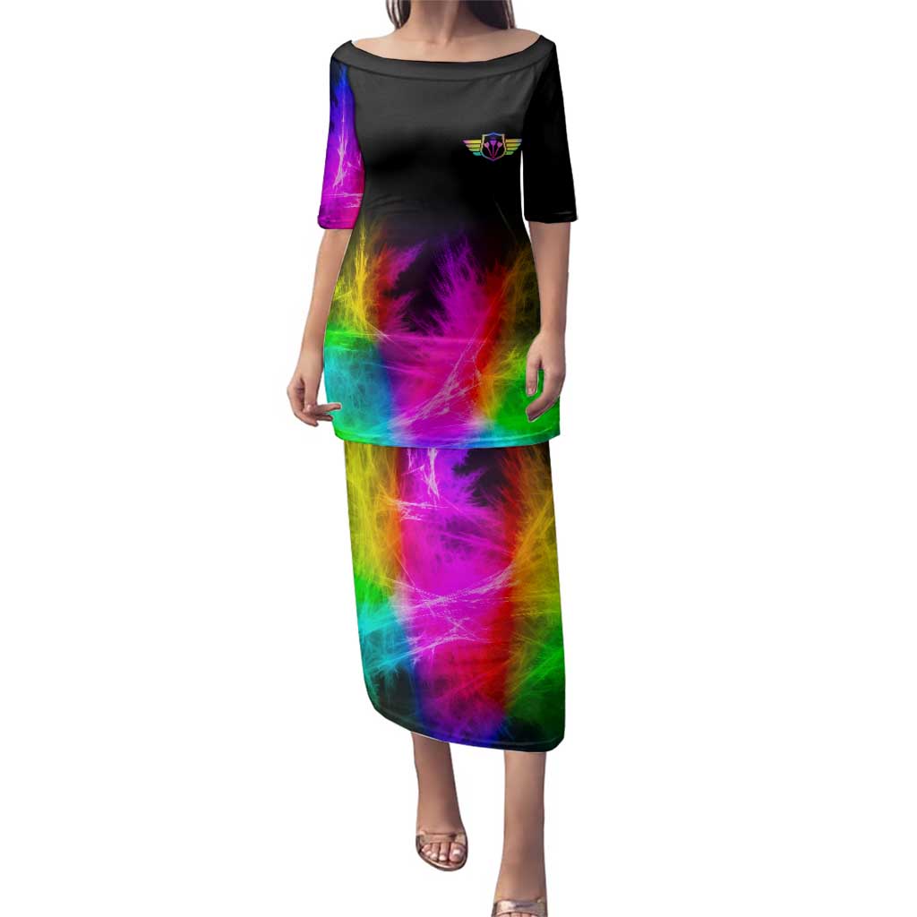 Personalized Colorful Neon Darts Family Matching Puletasi and Hawaiian Shirt with Bold Abstract Background - Wonder Print Shop