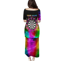 Personalized Colorful Neon Darts Family Matching Puletasi and Hawaiian Shirt with Bold Abstract Background - Wonder Print Shop