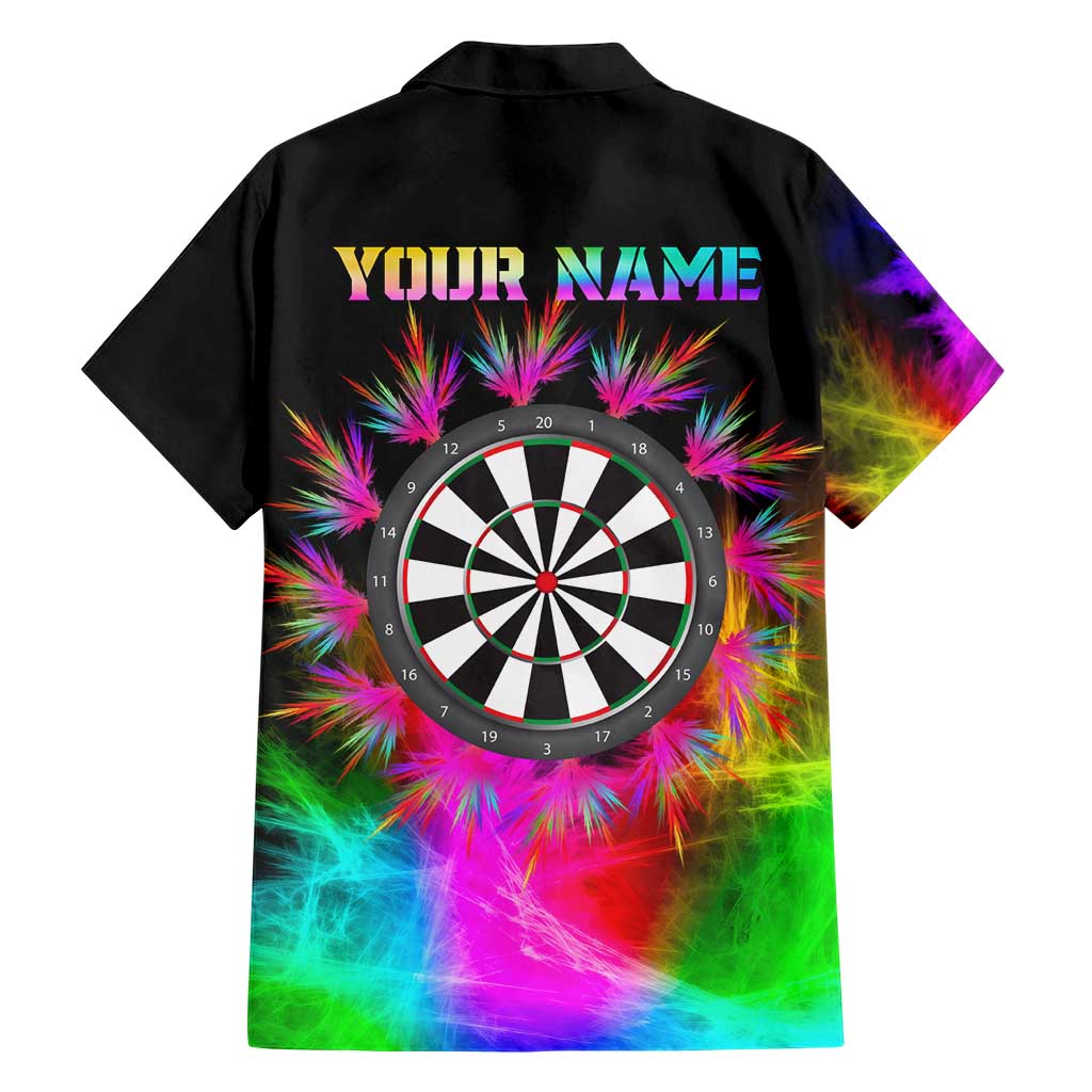 Personalized Colorful Neon Darts Family Matching Short Sleeve Bodycon Dress and Hawaiian Shirt with Bold Abstract Background - Wonder Print Shop