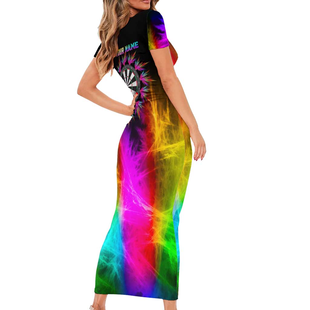 Personalized Colorful Neon Darts Family Matching Short Sleeve Bodycon Dress and Hawaiian Shirt with Bold Abstract Background - Wonder Print Shop