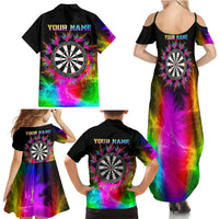 Personalized Colorful Neon Darts Family Matching Summer Maxi Dress and Hawaiian Shirt with Bold Abstract Background - Wonder Print Shop