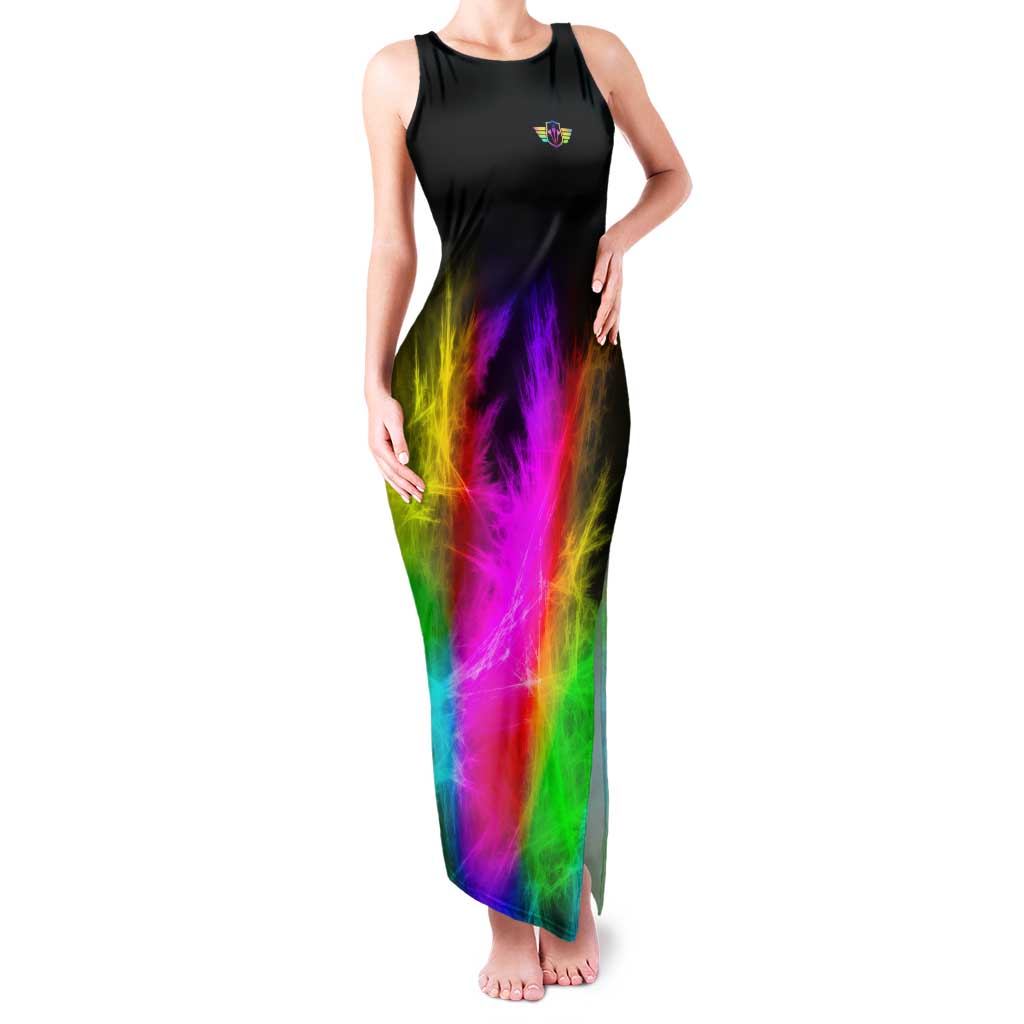 Personalized Colorful Neon Darts Family Matching Tank Maxi Dress and Hawaiian Shirt with Bold Abstract Background - Wonder Print Shop