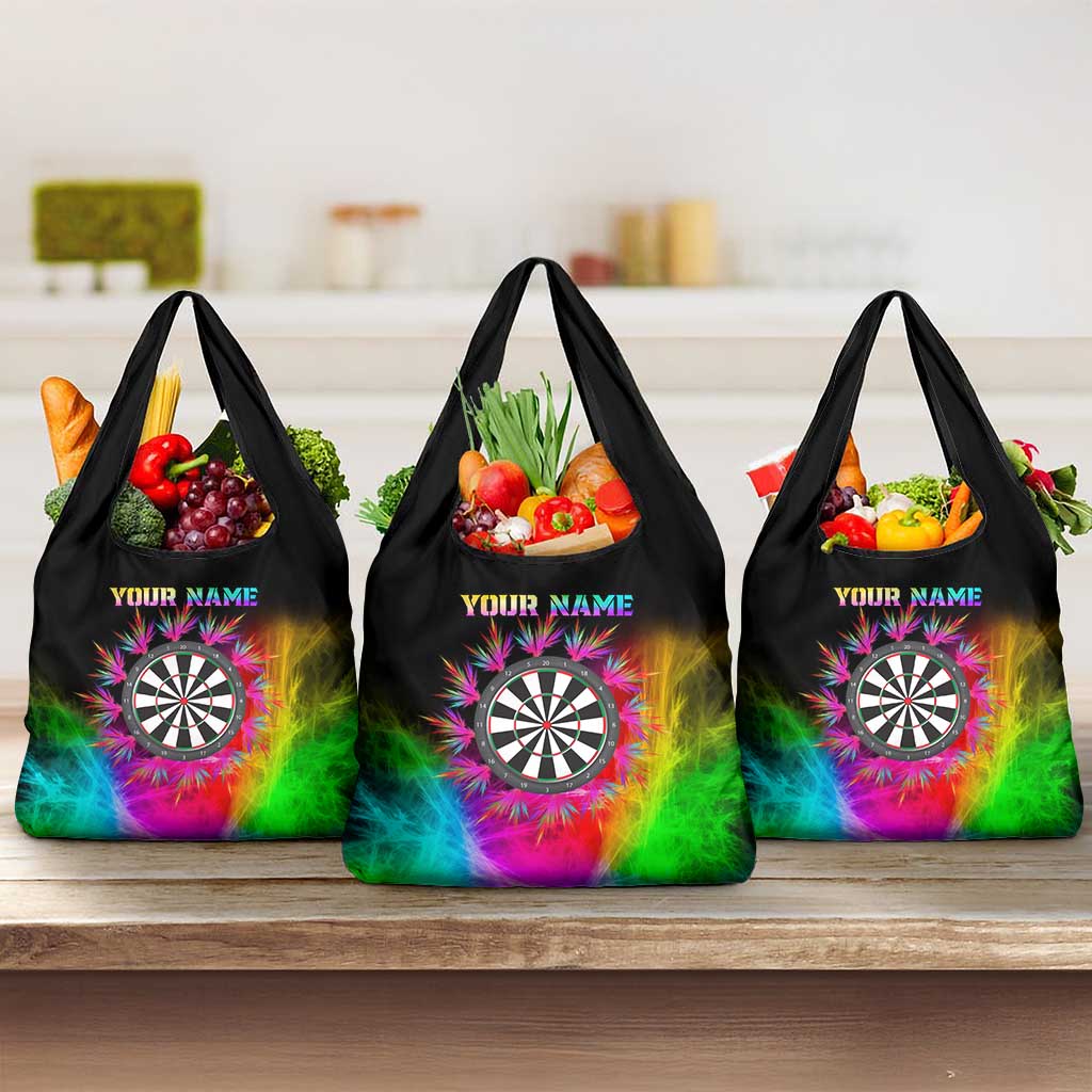 Personalized Colorful Neon Darts Grocery Bag with Bold Abstract Background - Wonder Print Shop