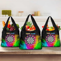 Personalized Colorful Neon Darts Grocery Bag with Bold Abstract Background - Wonder Print Shop