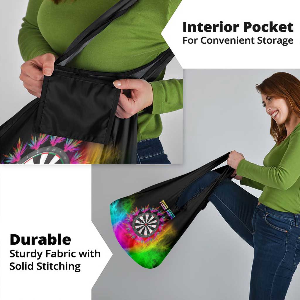 Personalized Colorful Neon Darts Grocery Bag with Bold Abstract Background - Wonder Print Shop