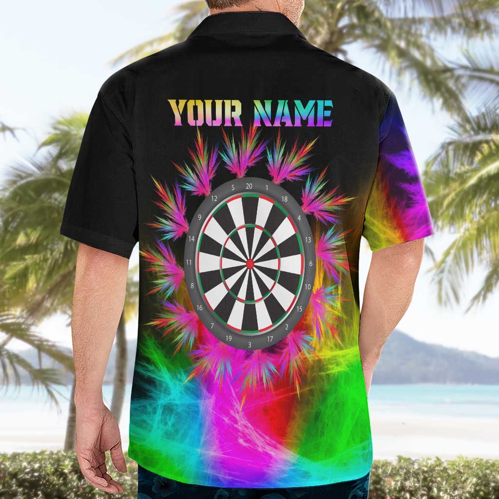 Personalized Colorful Neon Darts Hawaiian Shirt with Bold Abstract Background - Wonder Print Shop