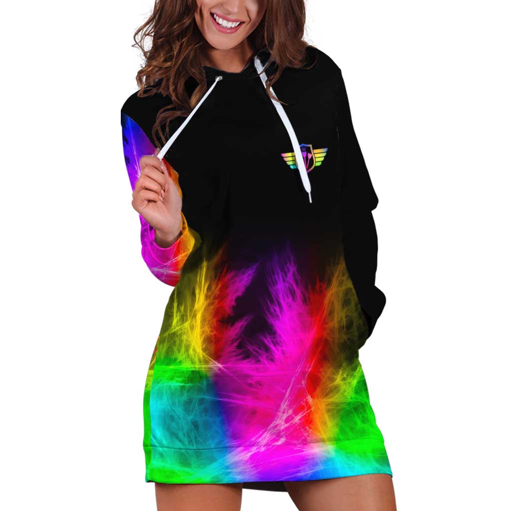 Personalized Colorful Neon Darts Hoodie Dress with Bold Abstract Background - Wonder Print Shop