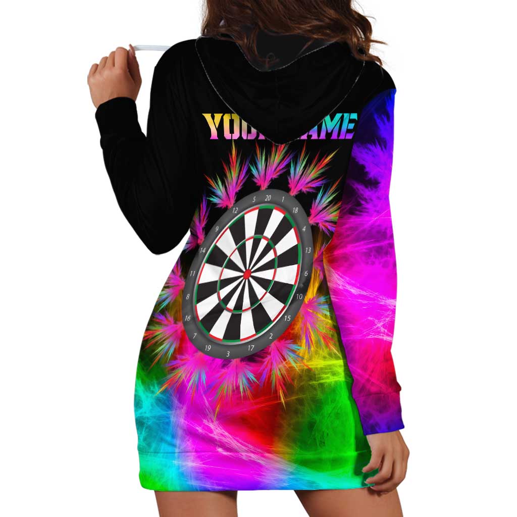 Personalized Colorful Neon Darts Hoodie Dress with Bold Abstract Background - Wonder Print Shop