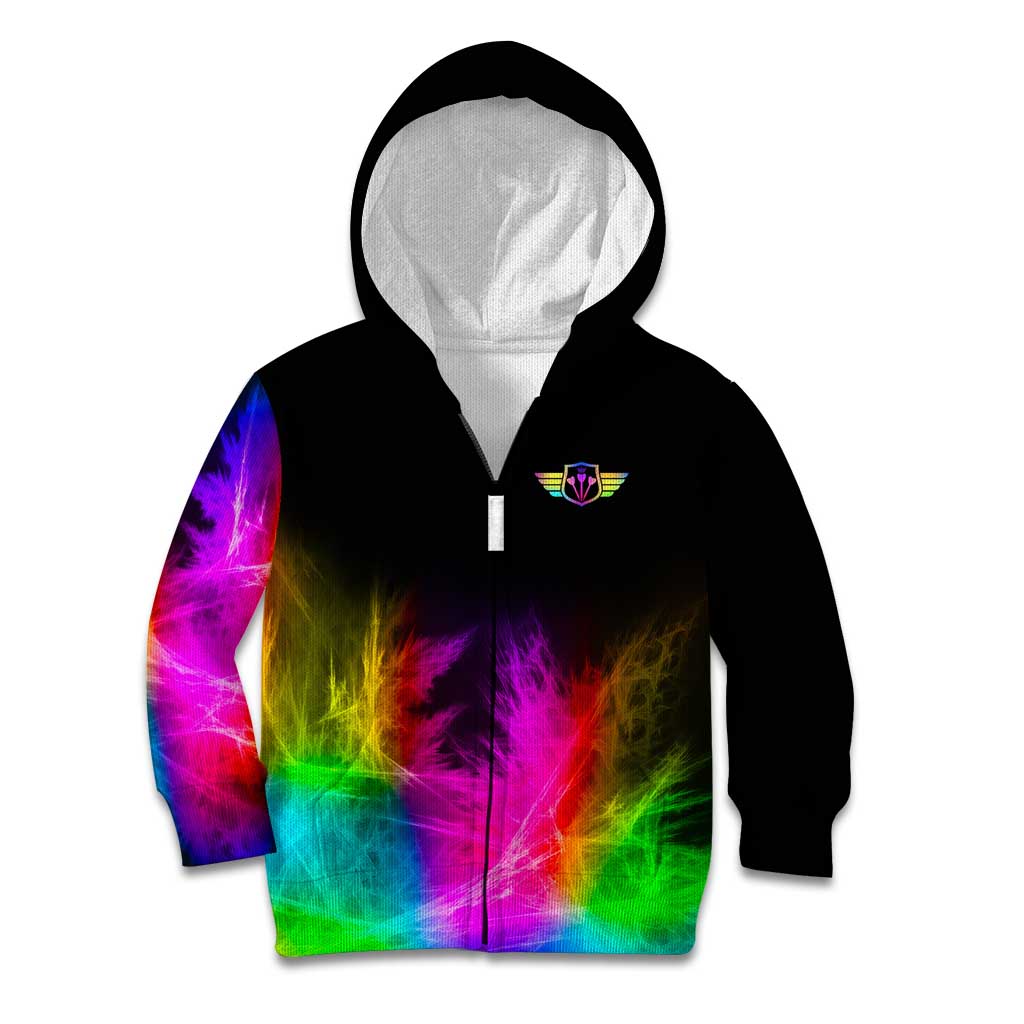 Personalized Colorful Neon Darts Kid Hoodie with Bold Abstract Background - Wonder Print Shop