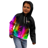 Personalized Colorful Neon Darts Kid Hoodie with Bold Abstract Background - Wonder Print Shop