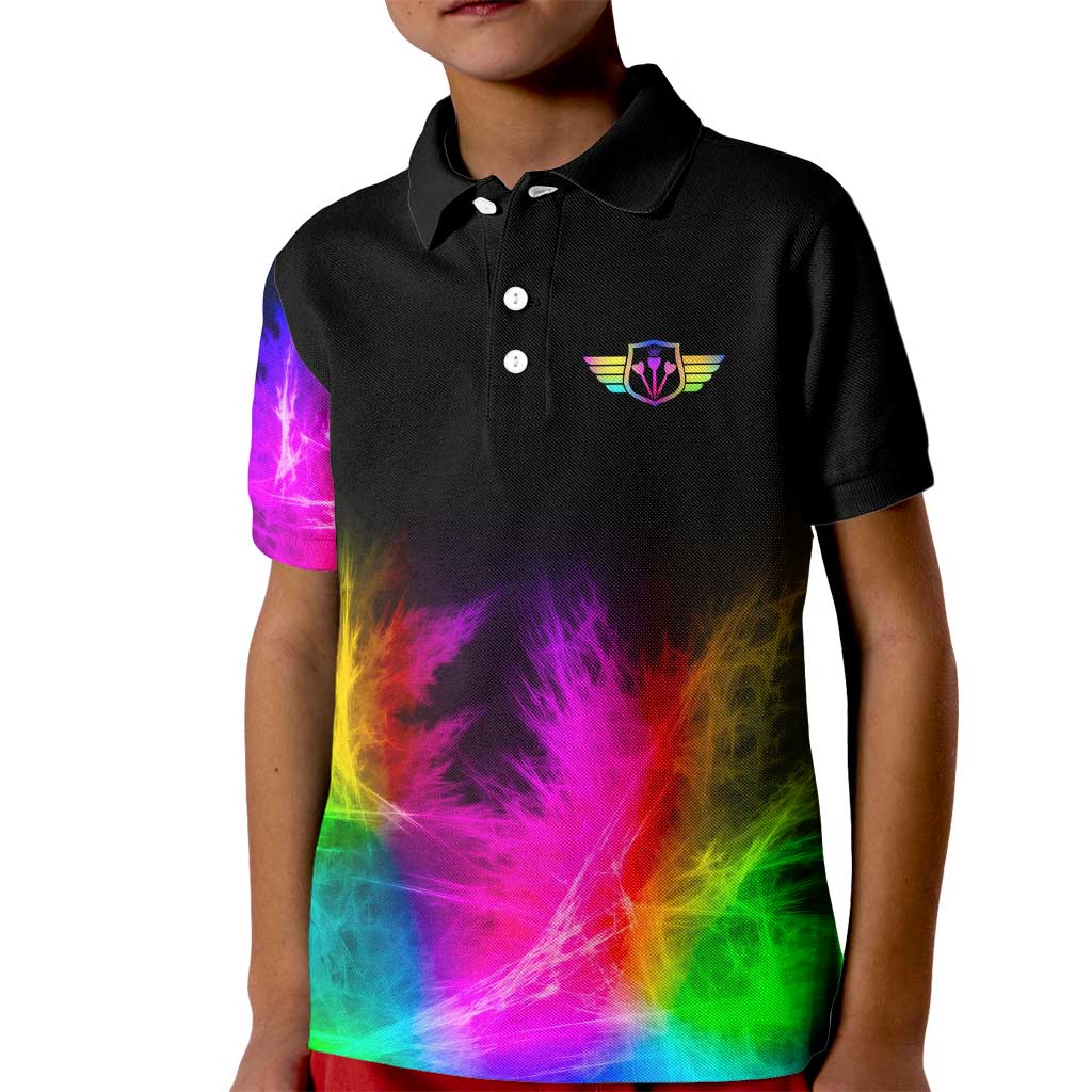 Personalized Colorful Neon Darts Kid Polo Shirt with Bold Abstract Background - Wonder Print Shop