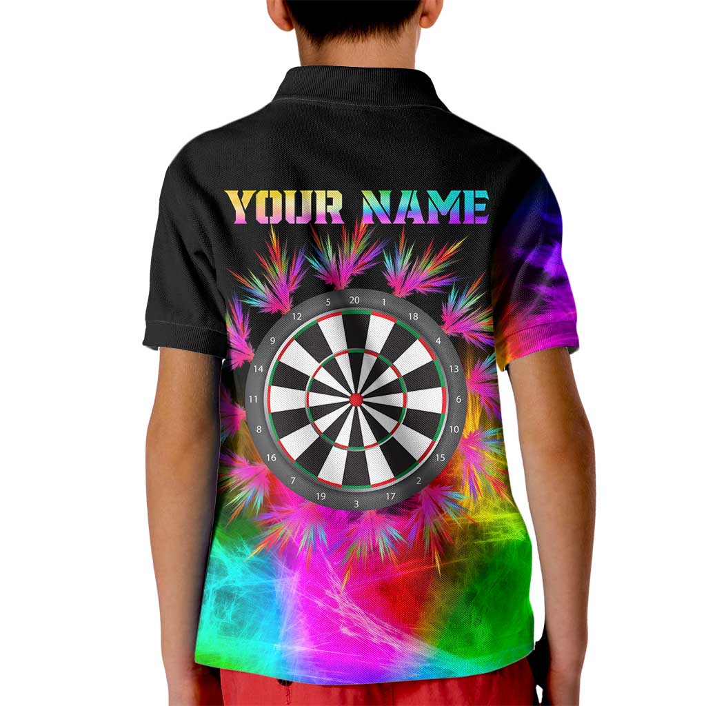 Personalized Colorful Neon Darts Kid Polo Shirt with Bold Abstract Background - Wonder Print Shop