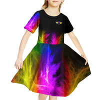 Personalized Colorful Neon Darts Kid Short Sleeve Dress with Bold Abstract Background - Wonder Print Shop
