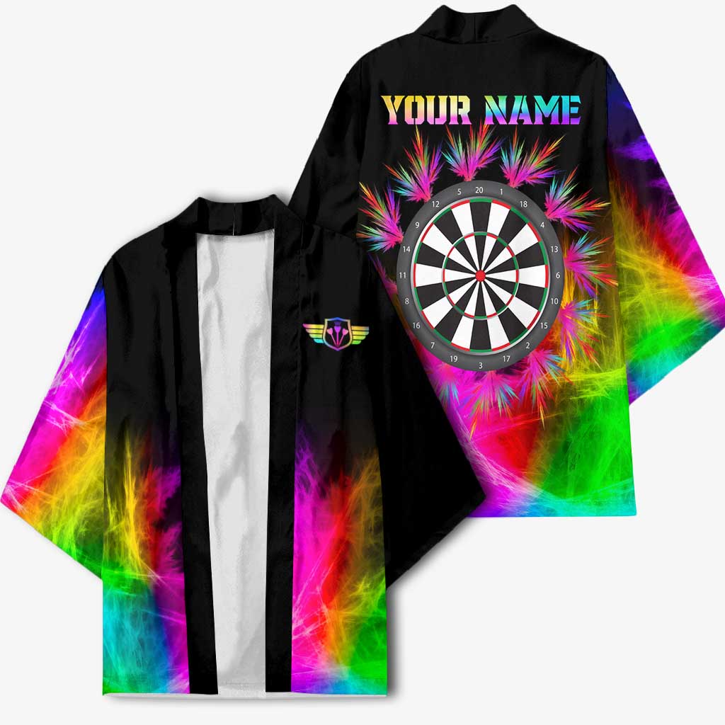 Personalized Colorful Neon Darts Kimono with Bold Abstract Background - Wonder Print Shop