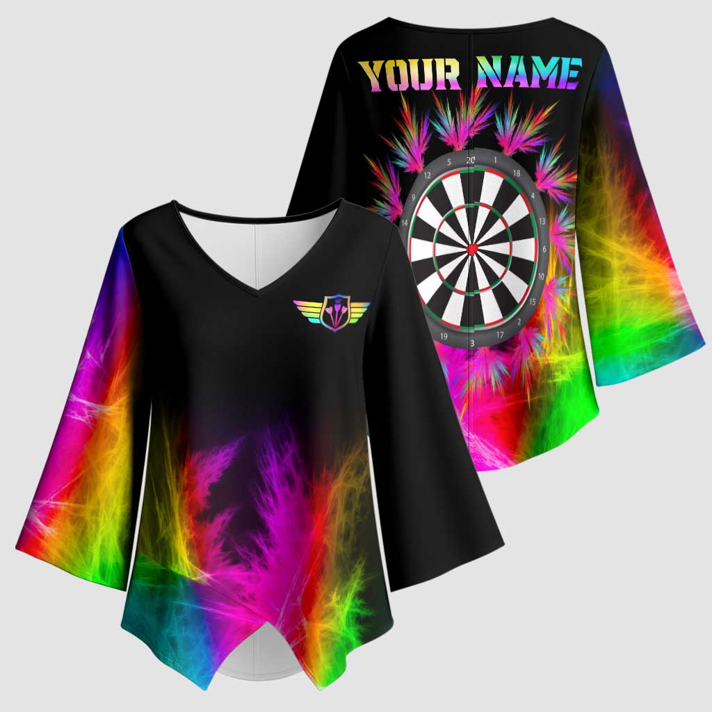 Personalized Colorful Neon Darts Kimono Sleeve Blouse with Bold Abstract Background - Wonder Print Shop