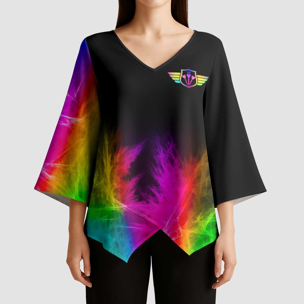 Personalized Colorful Neon Darts Kimono Sleeve Blouse with Bold Abstract Background - Wonder Print Shop
