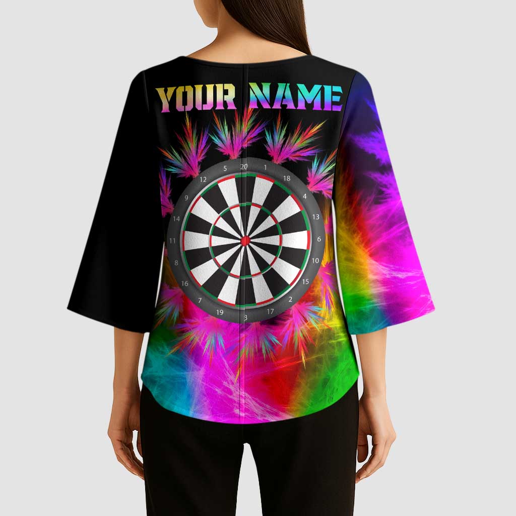 Personalized Colorful Neon Darts Kimono Sleeve Blouse with Bold Abstract Background - Wonder Print Shop