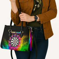 Personalized Colorful Neon Darts Leather Bag with Bold Abstract Background - Wonder Print Shop