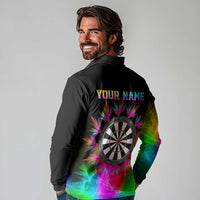 Personalized Colorful Neon Darts Long Sleeve Polo Shirt with Bold Abstract Background - Wonder Print Shop