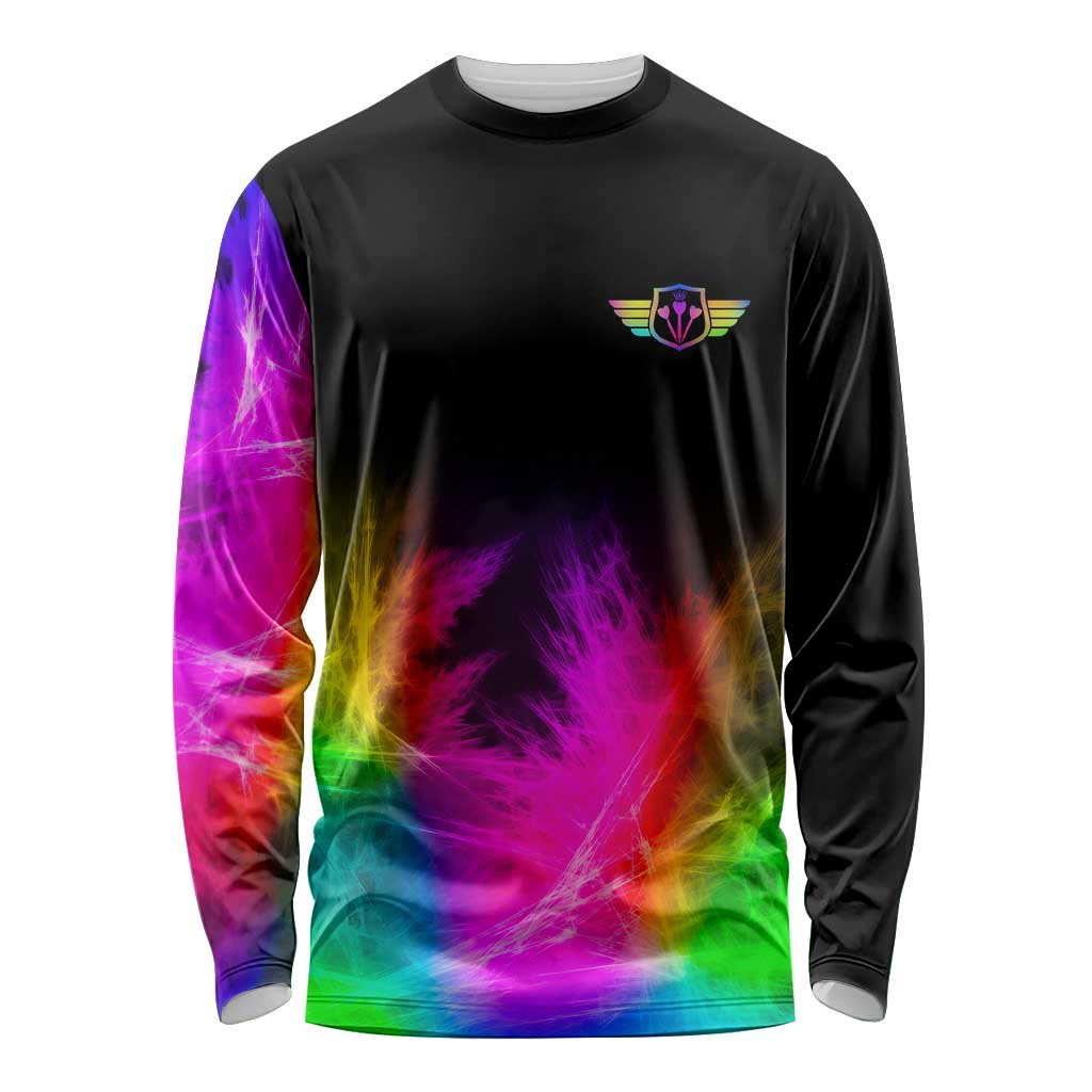Personalized Colorful Neon Darts Long Sleeve Shirt with Bold Abstract Background - Wonder Print Shop