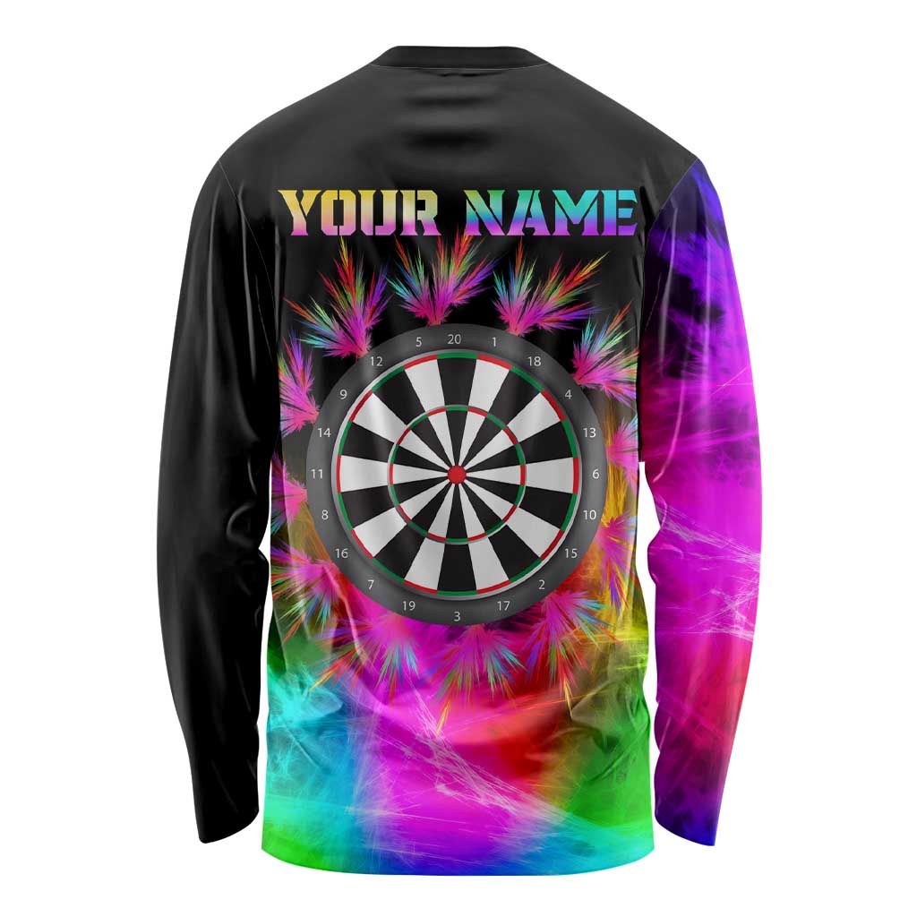 Personalized Colorful Neon Darts Long Sleeve Shirt with Bold Abstract Background - Wonder Print Shop