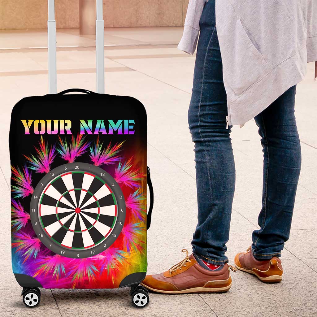 Personalized Colorful Neon Darts Luggage Cover with Bold Abstract Background - Wonder Print Shop