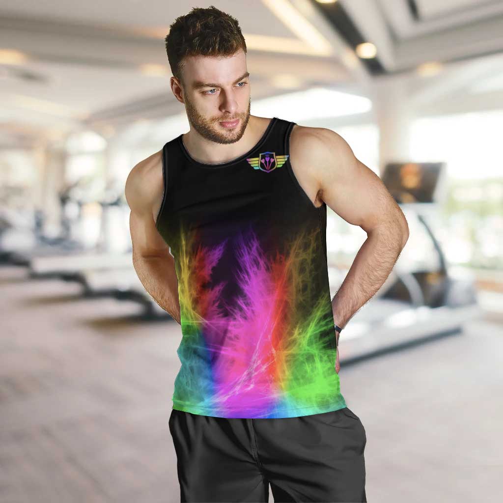Personalized Colorful Neon Darts Men Tank Top with Bold Abstract Background - Wonder Print Shop