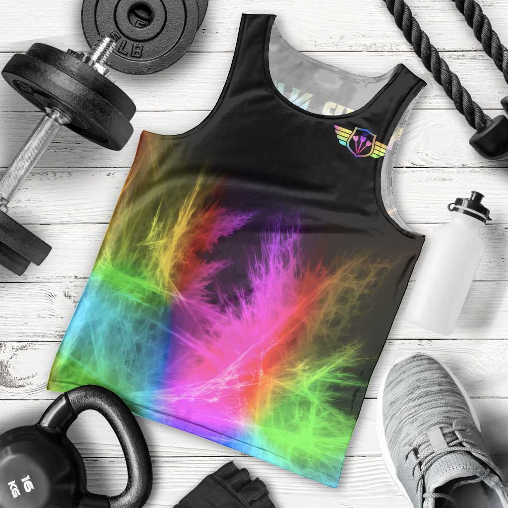 Personalized Colorful Neon Darts Men Tank Top with Bold Abstract Background - Wonder Print Shop