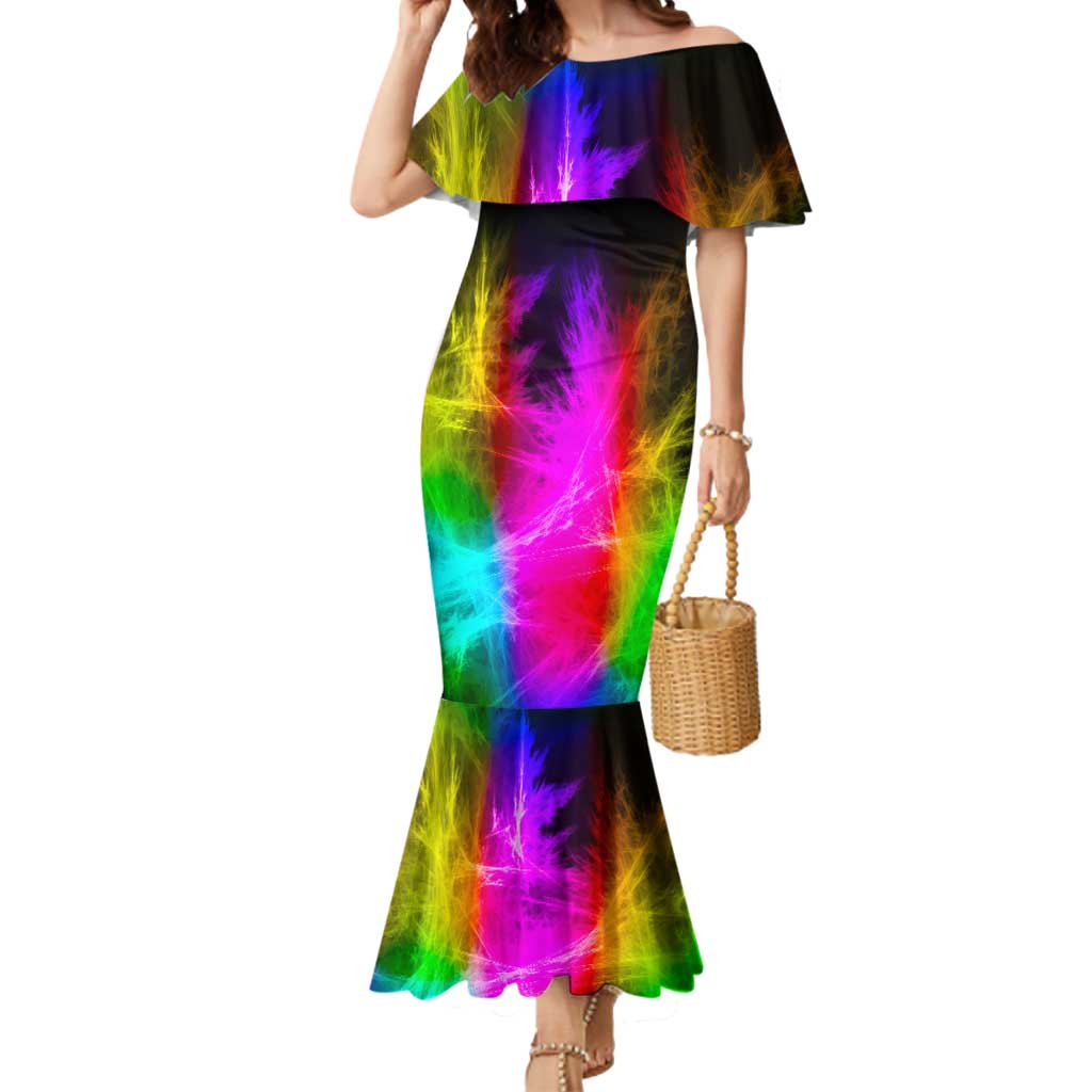 Personalized Colorful Neon Darts Mermaid Dress with Bold Abstract Background - Wonder Print Shop