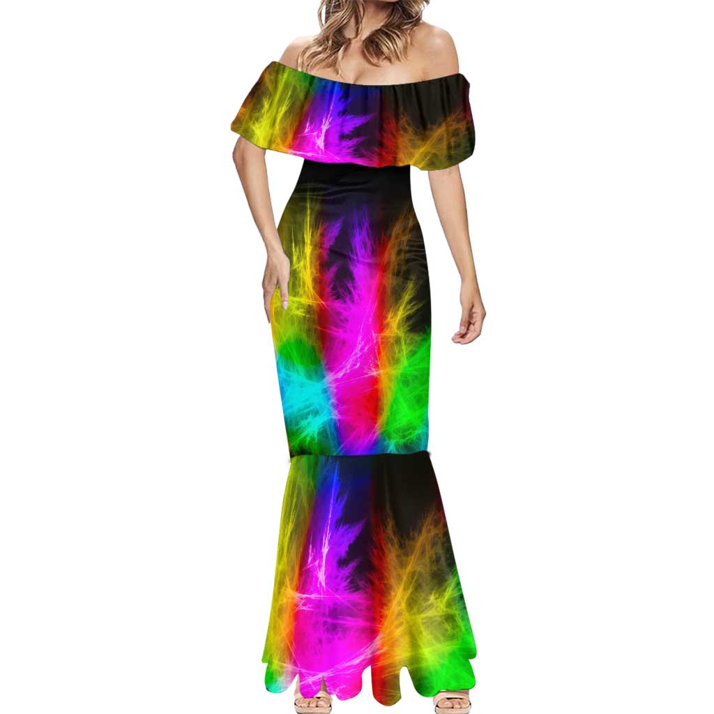 Personalized Colorful Neon Darts Mermaid Dress with Bold Abstract Background - Wonder Print Shop