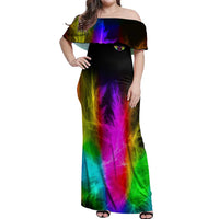 Personalized Colorful Neon Darts Off Shoulder Maxi Dress with Bold Abstract Background - Wonder Print Shop