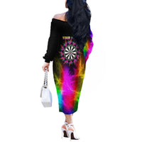 Personalized Colorful Neon Darts Off The Shoulder Long Sleeve Dress with Bold Abstract Background - Wonder Print Shop