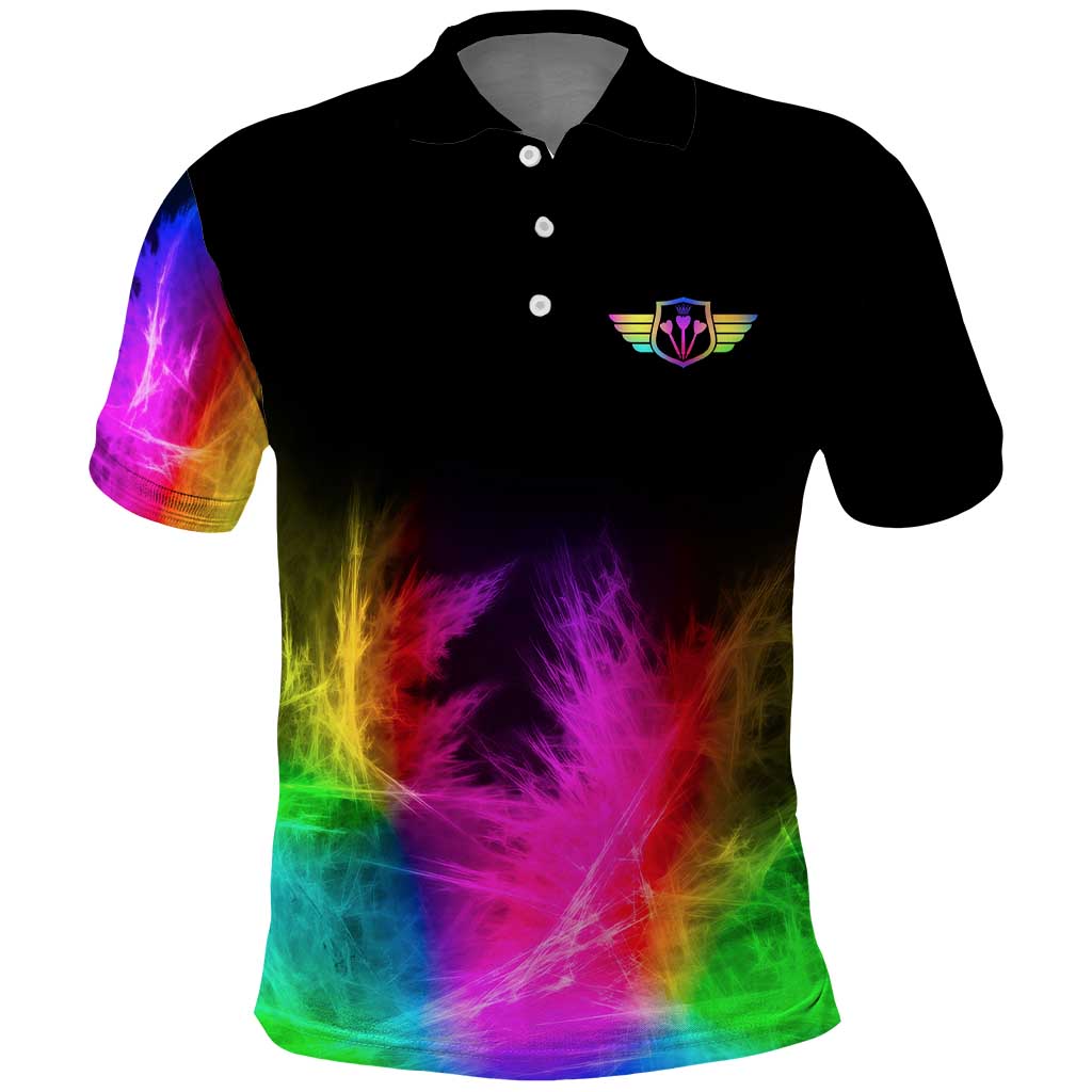 Personalized Colorful Neon Darts Polo Shirt with Bold Abstract Background - Wonder Print Shop