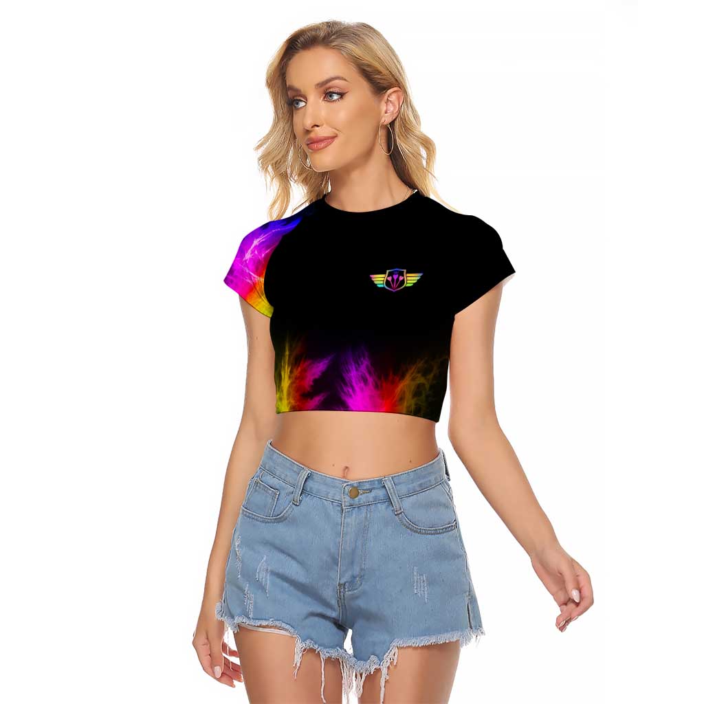 Personalized Colorful Neon Darts Raglan Cropped T Shirt with Bold Abstract Background - Wonder Print Shop