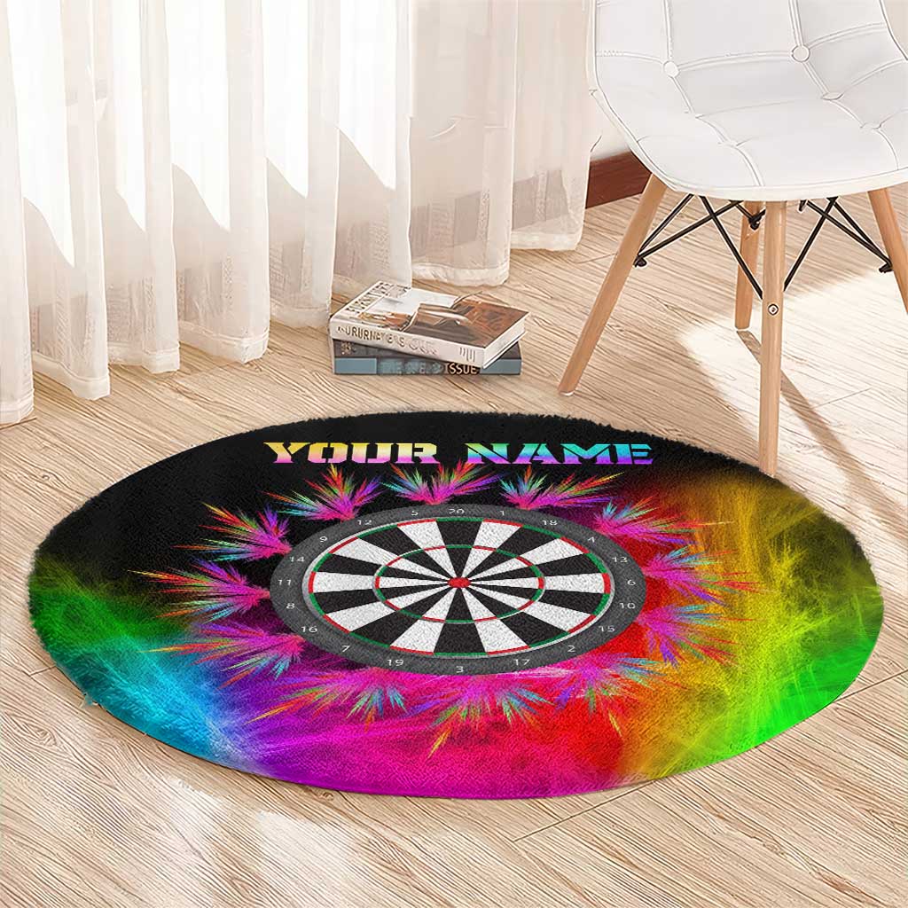 Personalized Colorful Neon Darts Round Carpet with Bold Abstract Background - Wonder Print Shop